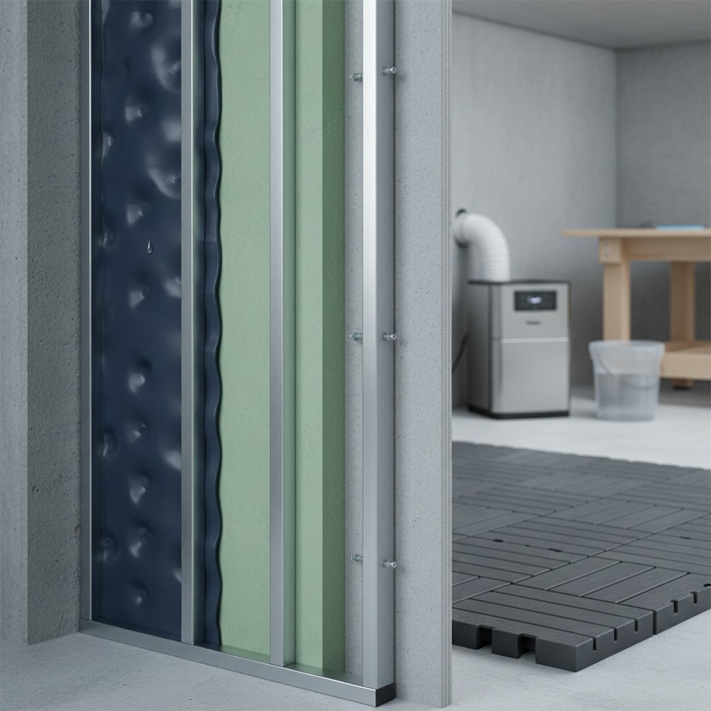 Modern finished basement with moisture-resistant flooring and proper ventilation