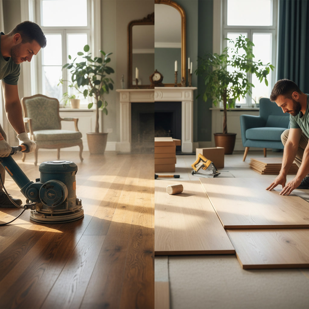 hardwood floor refinishing and replacement comparison in Lansing Michigan home