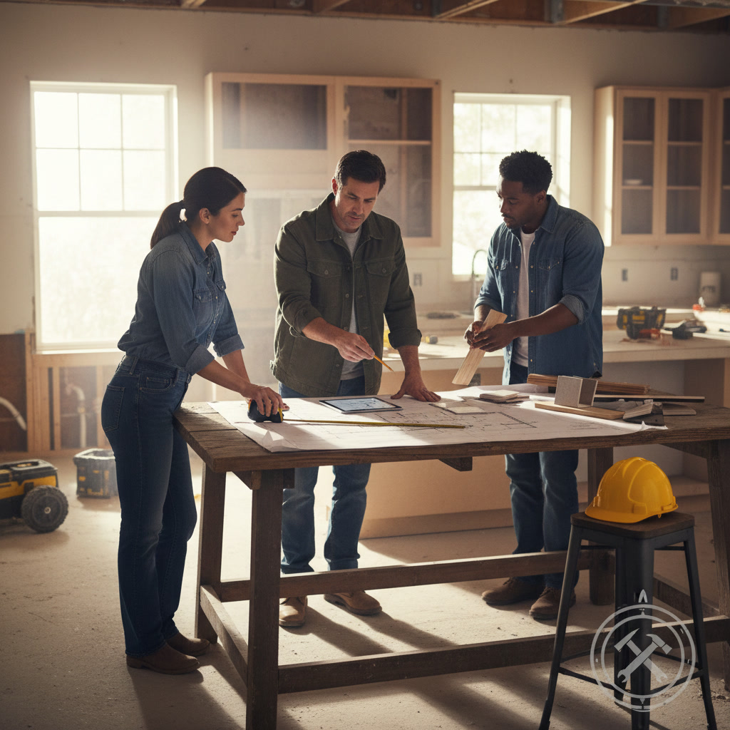 professional remodeling contractor consulting with homeowner on renovation plans